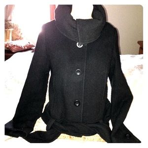 H&M Wool Blend Shawl Collar Black Cropped Coat, 6